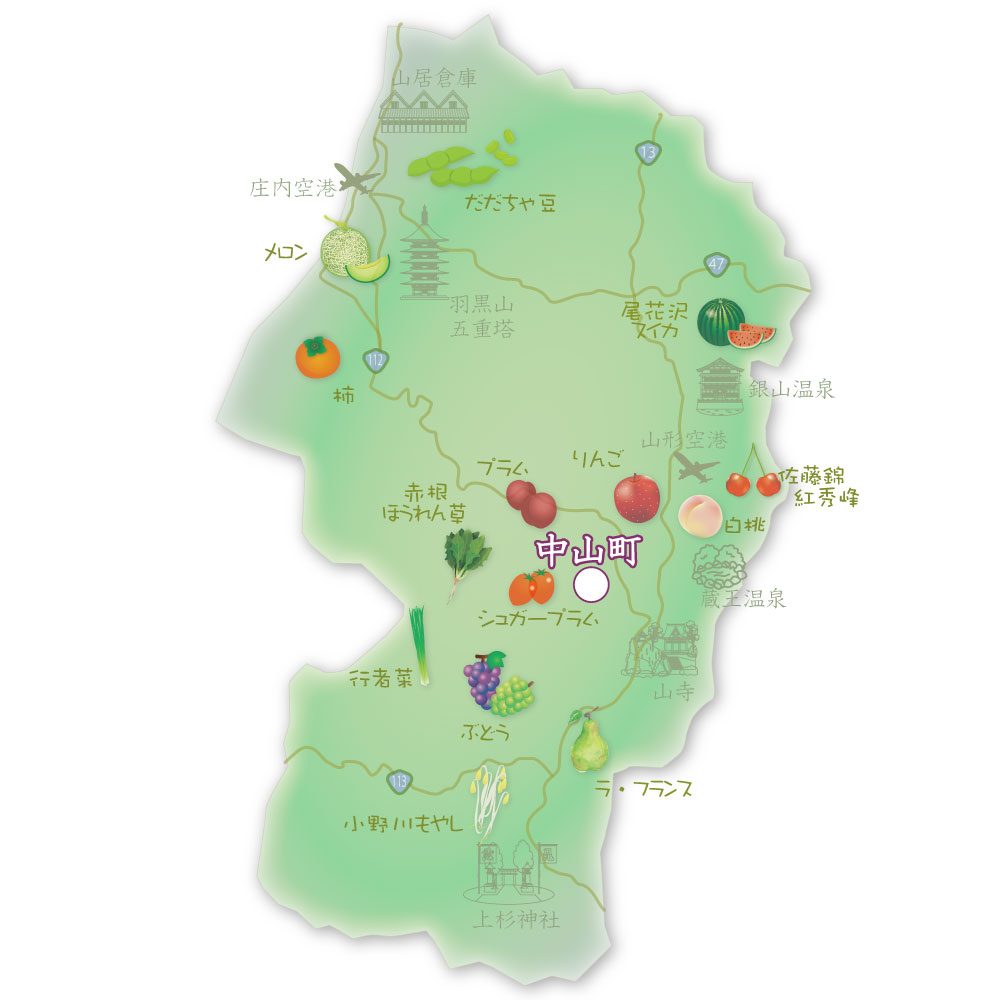 山形県の産地案内図